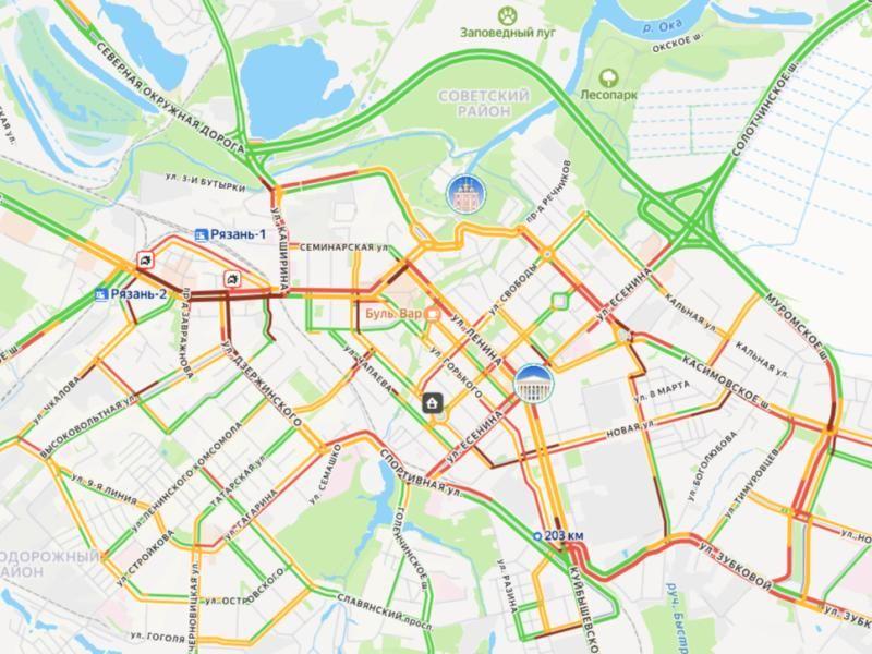 Рязань встала в 10-балльные пробки